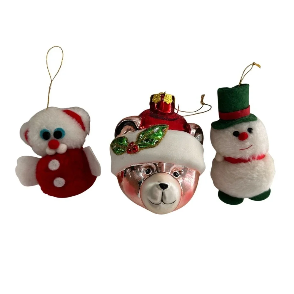 Vintage Christmas Ornaments Teddy‎ Bear Glass Snowman Santa Felt Plush Retro